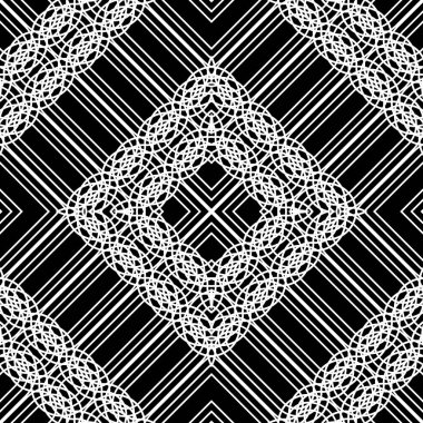 Dekoratif desenli tasarım. Soyut monokrom dantelli arka plan. Vektör sanatı