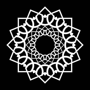 Monokrom dekoratif element tasarla. Soyut çember arkaplanı. Vektör sanatı illüstrasyonu