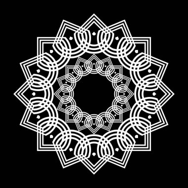 Monokrom dekoratif element tasarla. Soyut çember arkaplanı. Vektör sanatı illüstrasyonu