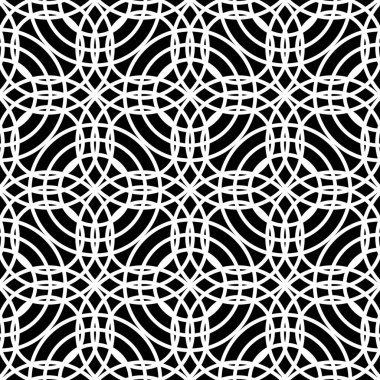 Kusursuz ızgara deseni tasarla. Soyut monokrom iç içe geçmiş. Vektör sanatı