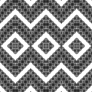 Kusursuz monokrom zigzag dekoratif desen tasarla. Soyut elmas arkaplan. Vektör sanatı