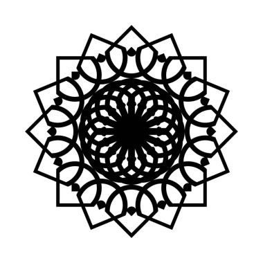 Monokrom dekoratif element tasarla. Soyut çember arkaplanı. Vektör sanatı illüstrasyonu