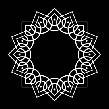 Monokrom dekoratif element tasarla. Soyut çember arkaplanı. Vektör sanatı illüstrasyonu