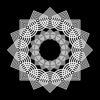 Monokrom dekoratif element tasarla. Soyut çember arkaplanı. Vektör sanatı illüstrasyonu