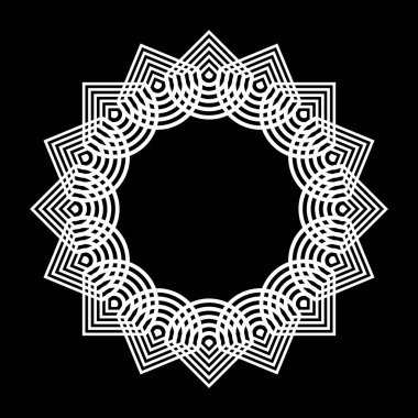 Monokrom dekoratif element tasarla. Soyut çember arkaplanı. Vektör sanatı illüstrasyonu