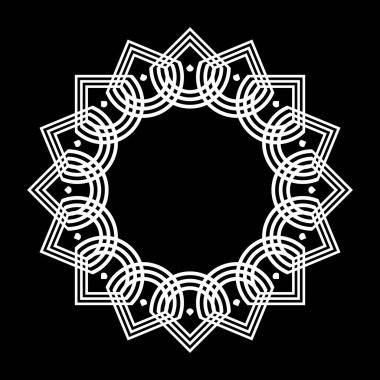 Monokrom dekoratif element tasarla. Soyut çember arkaplanı. Vektör sanatı illüstrasyonu