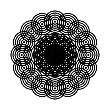 Monokrom dekoratif element tasarla. Soyut çember arkaplanı. Vektör sanatı illüstrasyonu