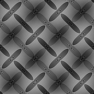 Kusursuz ızgara deseni tasarla. Soyut monokrom iç içe geçmiş. Vektör sanatı. Eğim yok