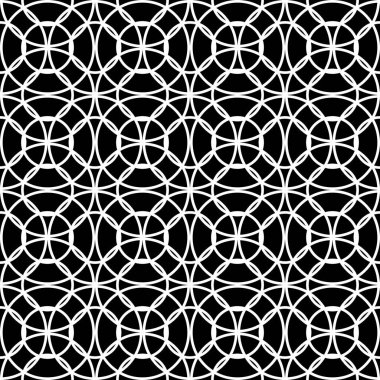 Kusursuz ızgara deseni tasarla. Soyut monokrom iç içe geçmiş. Vektör sanatı