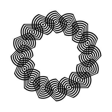 Monokrom dekoratif element tasarla. Soyut çember arkaplanı. Vektör sanatı illüstrasyonu