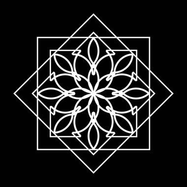 Tek renkli dekoratif kar tanesi elementi tasarla. Soyut ızgara arkaplanı. Vektör sanatı illüstrasyonu