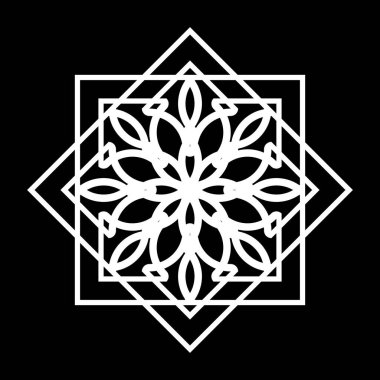 Tek renkli dekoratif kar tanesi elementi tasarla. Soyut ızgara arkaplanı. Vektör sanatı illüstrasyonu