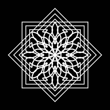 Tek renkli dekoratif kar tanesi elementi tasarla. Soyut ızgara arkaplanı. Vektör sanatı illüstrasyonu