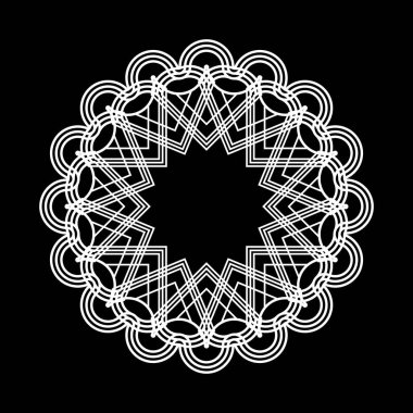 Tek renkli kar tanesi dekoratif elementini tasarla. Soyut çember izole edilmiş arka plan. Vektör sanatı illüstrasyonu