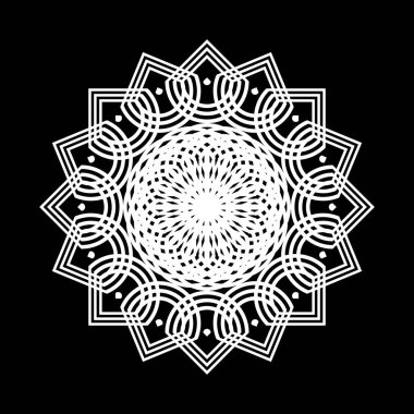 Monokrom dekoratif element tasarla. Soyut çember arkaplanı. Vektör sanatı illüstrasyonu