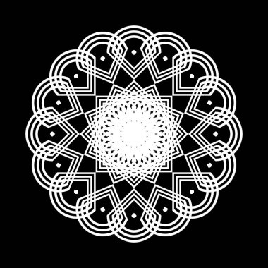 Monokrom dekoratif element tasarla. Soyut çember arkaplanı. Vektör sanatı illüstrasyonu
