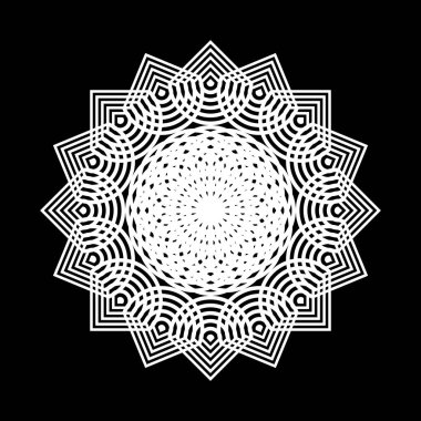 Monokrom dekoratif element tasarla. Soyut çember arkaplanı. Vektör sanatı illüstrasyonu