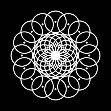 Monokrom dekoratif element tasarla. Soyut çember arkaplanı. Vektör sanatı illüstrasyonu