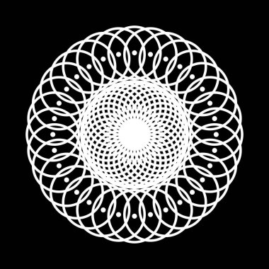 Monokrom dekoratif element tasarla. Soyut çember arkaplanı. Vektör sanatı illüstrasyonu