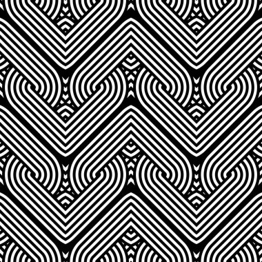 Kusursuz monokrom dalgalanma deseni tasarla. Soyut iç içe geçmiş. Vektör sanatı