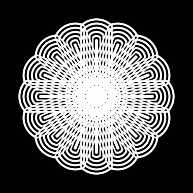 Monokrom dekoratif element tasarla. Soyut çember arkaplanı. Vektör sanatı illüstrasyonu
