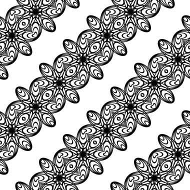 Dekoratif desenli tasarım. Soyut monokrom dantelli arka plan. Vektör sanatı