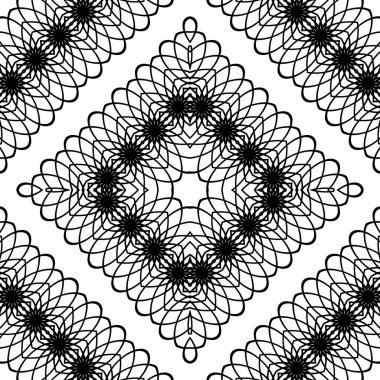 Kusursuz dekoratif dantel desenli. Soyut elmas monokrom arka plan. Vektör sanatı