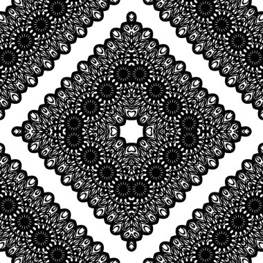 Kusursuz dekoratif dantel desenli. Soyut elmas monokrom arka plan. Vektör sanatı
