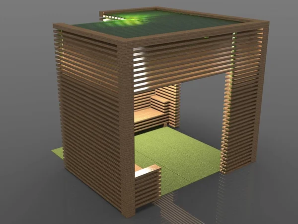 Kanepeleri 00007.jpg olan büyük ahşap gölgeliğin 3D görüntüsü