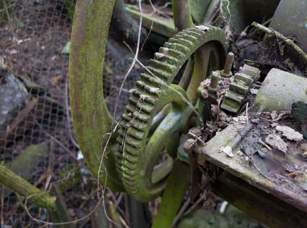 Chernihiv, Ukrayna-03.23.2015: eski Sovyet Mısır saman gövde kesme makinesi. Adandoned, yosunlu ve Vintage