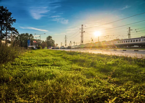 Demiryolu kaldırım gün batımı