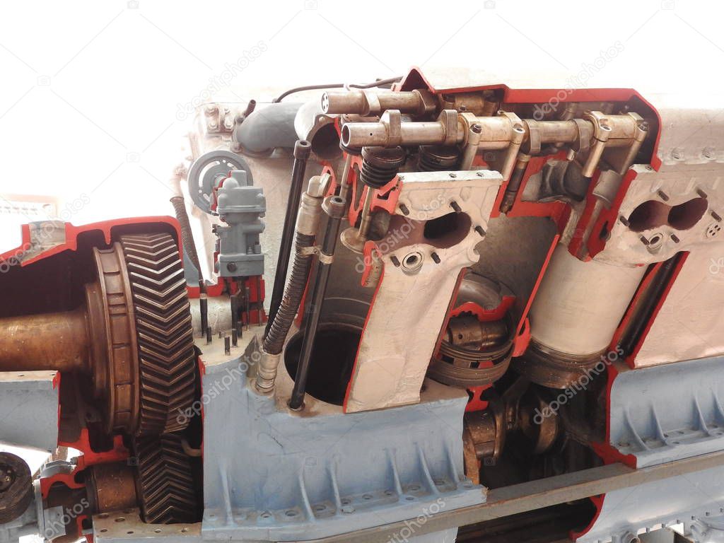 Internal components and parts of aircraft engine.