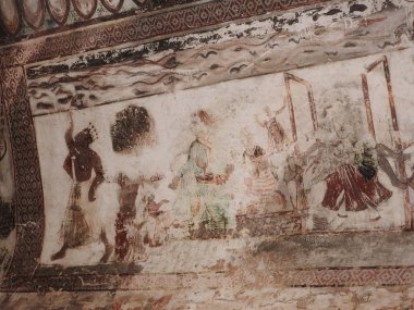 Orcha, Hindistan, Madhya Pradesh Jahangir mahal duvarlarında nefis antik resimler
