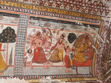 Orcha, Hindistan, Madhya Pradesh Jahangir mahal duvarlarında nefis antik resimler
