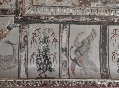 Orchha Kalesi ve Sarayı 'nın duvar resimleri, Madhya Pradesh, Hindistan.