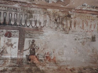 Orchha Kalesi ve Sarayı 'nın duvar resimleri, Madhya Pradesh, Hindistan.