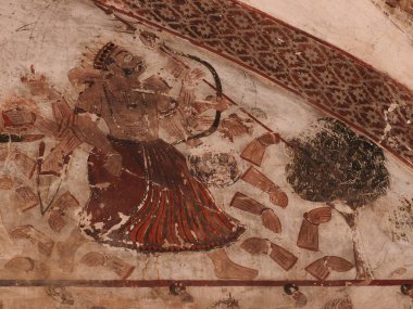 Orchha Kalesi ve Sarayı 'nın duvar resimleri, Madhya Pradesh, Hindistan.