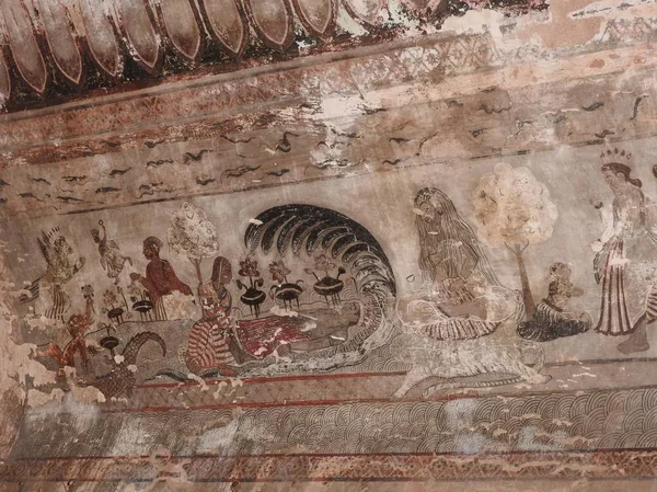 Wall paintings of Orchha Fort and Palace, Madhya Pradesh, India.