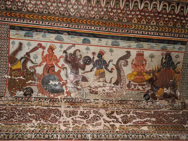 Pinturas murales de Orchha Fort and Palace, Madhya Pradesh, India . — Foto de Stock