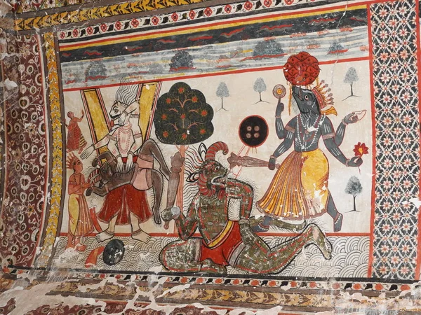 Pinturas murales de Orchha Fort and Palace, Madhya Pradesh, India . — Foto de Stock