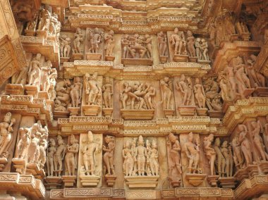 Khajuraho Tapınakları, UNESCO miras sitesi Batı grubu, onun seksi Erotik heykeller, Hindistan, açık gün ünlüdür.