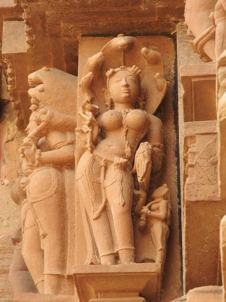 The Western group of Khajuraho temples, a UNESCO heritage site, is famous for its sexy erotic sculptures, India, clear day.