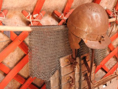 Moğol Yurt.Vintage difan desenleri tavan ve duvarların ulusal geleneksel dekorasyon. Yurt'un dekorasyonu. Etnik arka plan, Altın Horde olarak desenleri ile Ahşap çerçeve.