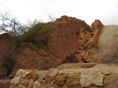 Chebika dağ oasis sınır Sahara, açık mavi gökyüzü, Tunus, Afrika
