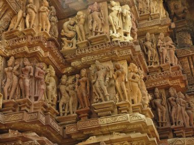 Fresk Visvanatha-Khajuraho, Madhya Pradesh, Hindistan, Unesco mirası da dahil olmak üzere Batı grubu tapınak içinde erotik