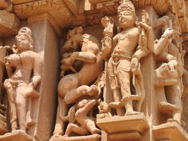 Fresk Visvanatha-Khajuraho, Madhya Pradesh, Hindistan, Unesco mirası da dahil olmak üzere Batı grubu tapınak içinde erotik