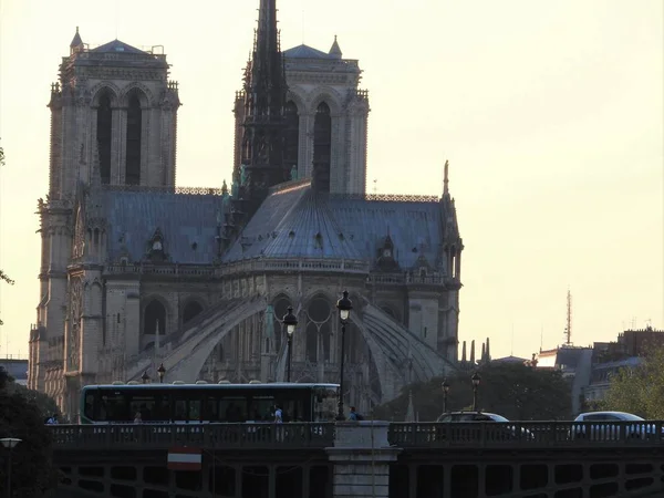 노트르담, 파리에서 가장 아름 다운 성당. 프랑스 센 강에서의 전망. — 스톡 사진