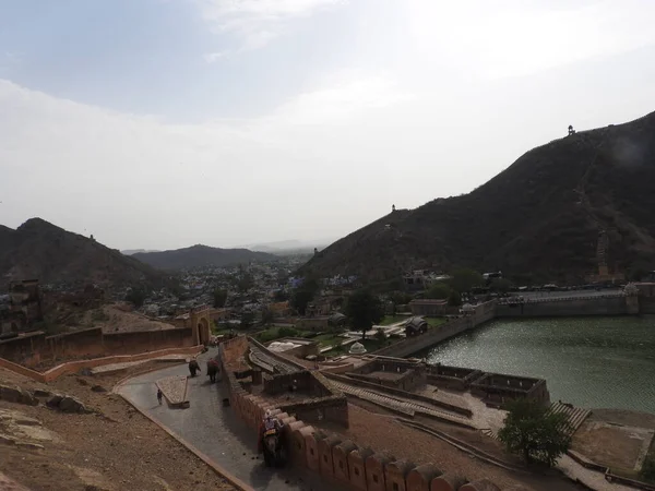 Beautiful Amber Fort Κοντά Στην Πόλη Jaipur Στην Ινδία Ρατζαστάν — Φωτογραφία Αρχείου