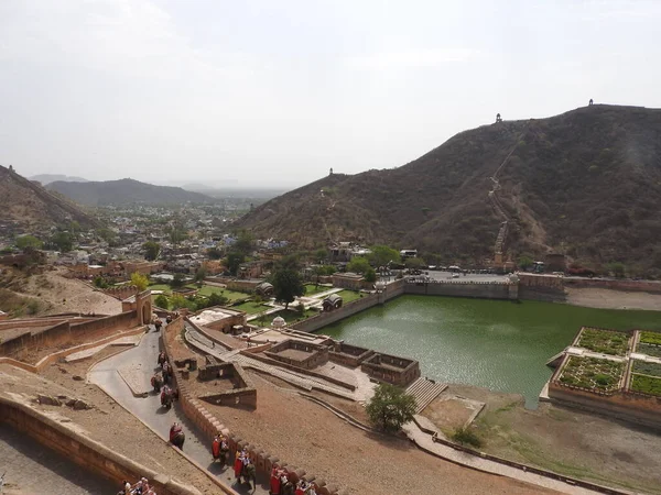 Beautiful Amber Fort Κοντά Στην Πόλη Jaipur Στην Ινδία Ρατζαστάν — Φωτογραφία Αρχείου