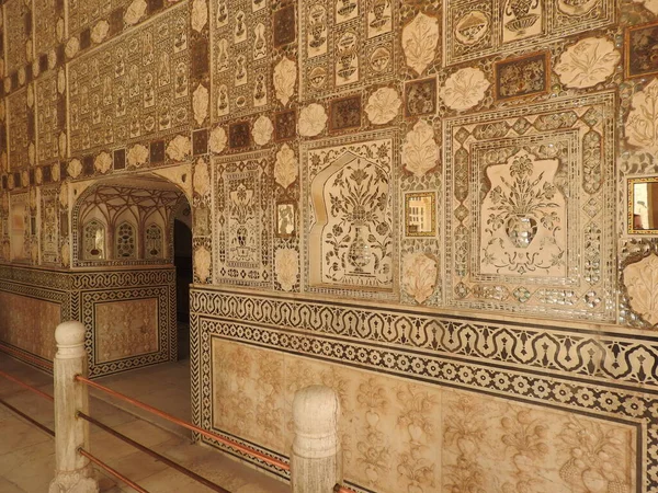 Jardines Patio Interior Del Fuerte Ámbar Jaipur Rajastán India — Foto de Stock